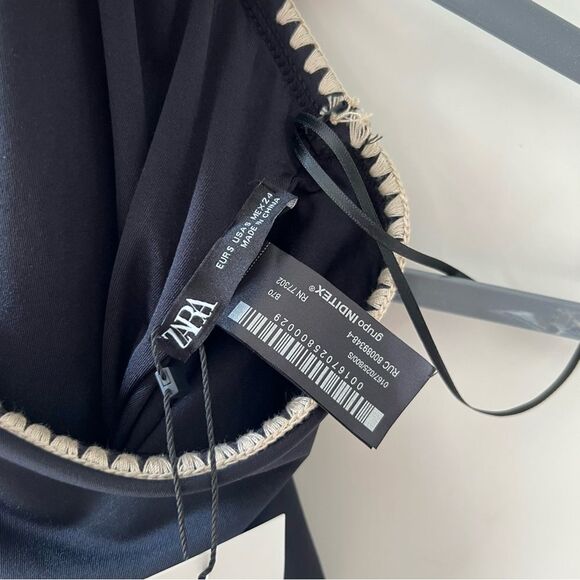 NWT Zara Embroidered Asymmetric One Piece Bathing Suit in Black - Picture 7 of 8